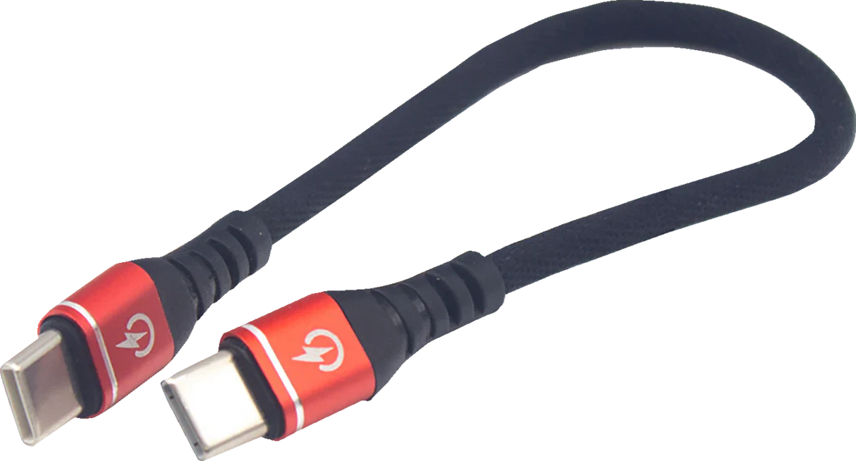 RidePower Male USB-C to Male USB-C Cable - Phone Charger - Heavy-Duty - 7-1/2"